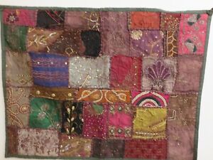 Vintage Wall Tapestry  Hand Beaded Embroidered Cotton Patchwork  Made in India
