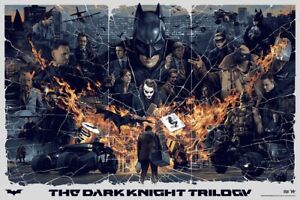 The Dark Knight Trilogy by Gabz Bhutan Blue Screen Print Poster Batman BRAND NEW