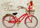 Christmas Cruiser Red Bicycle Box of 14 Embossed Gold Foil Christmas Cards