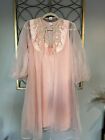 Vintage Sears Chiffon Peignoir Set Pink  Peach Sheer Robe & Nightgown Sz 32-34
