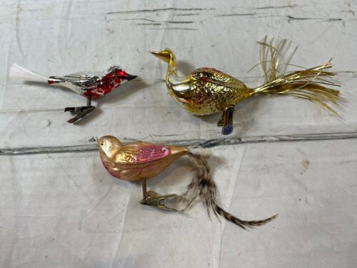 Vintage Clip On Glass Bird Ornaments West Germany (Lot of 3)