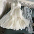 Davids Bridal Tea Length Wedding Dress Simple Veil Embellished Waist Band 8