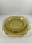 New Listing2 Vintage Depression Federal Glass Madrid Luncheon Plates Yellow Amber Square 9
