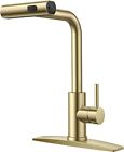 FORIOUS Gold Kitchen Faucet, 3 in 1 Kitchen Faucet with Pull Down Sprayer Bru...