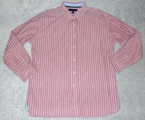 Tommy Hilfiger Mens Long Sleeve Shirt XL Cotton Red Striped