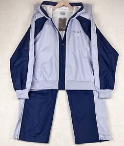 Vintage Nike Womens Tracksuit Sz L Blue Colorblock Full Zip Jacket Pants Set NWT
