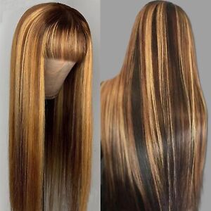 Straight Highlight Non Lace Human Hair Wigs with Bangs,Brazilian Virgin hair