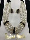 Vintage  Stunning Glamour Rhinestone & Faux Pearl Bold   Necklace & Earring Set
