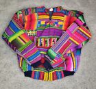 Vintage Coat Womens Large Muticolor Colorful Hand Loomed Full Zip Hippie Retro