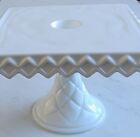 New ListingVintage Indiana Glass Cake Stand SQUARE Shaped Diamond Edged White Milk Glass