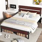 Pliwier King Size Bed Frame with Wooden Headboard and Footboard 13 Metal Slats