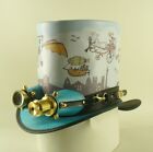 PRINTED LEATHER STEAMPUNK TOP HAT WITH VINTAGE STYLE AVIATOR GOGGLES HAND MADE