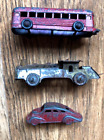 Vtg. Metal Toy Cars:Tootsie Arrow plane, Passenger Train Car,1900's pressed tin