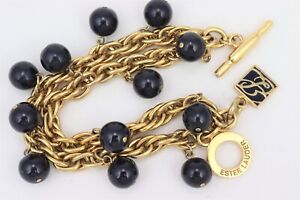 EUC Estee Lauder Thick Heavy Double Strand Chain Toggle Bracelet Black Beads