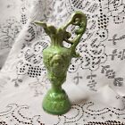Green Grecian Style 6-inch Small Bud Vase Pitcher Womans Face 1940s Art Nouveau