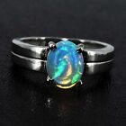 Natural Rainbow Fire Opal 9X6 MM Oval Cab 925 Sterling Silver Ring Us Size 7.5