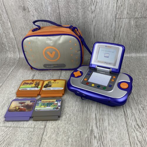 Vtech Vsmile Cyber Pocket Learning Game System Console & Four Games Works