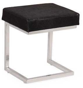 Elegant Stool COCO with Dark Brown Cow Hide Seat and Polished Silver Base