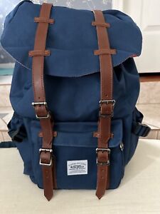 Kaukko Canvas Travel Backpack Satchel Laptop Carry Bag Hiking Camping Blue GUC