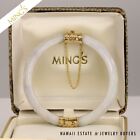 Rare Signed Ming's Hawaii 8mm Ice Jade 14K Yellow Gold Bangle Bracelet with Box