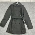 Worthington Women's Size Small Black Hooded Double Breasted Trench Pea Coat