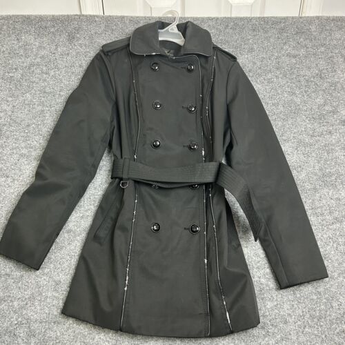 Worthington Women's Size Small Black Hooded Double Breasted Trench Pea Coat