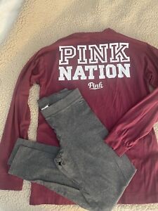 Victoria’s Secret PINK 2pc. Long-Sleeve Shirt & Cropped Leggings Outfit/Set XS/S