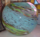 ROUND Glass ROSE BOWL VASE Multi Colored Swirl Design Hand Blown 6”H 7