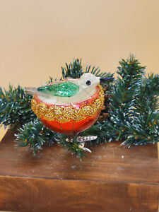Vintage West Germany Glass Clip On Christmas Ornament bird in nest
