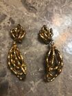 PANETTA Clip Earrings Chunky Gold Tone Faceted Clear Crystals Vintage