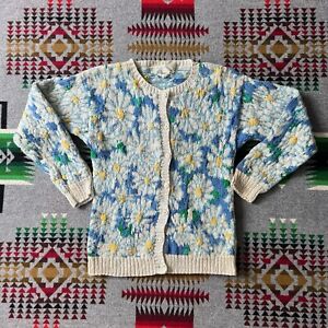 Vintage 1989 The Eagle’s Eye Floral Sweater Cardigan Size Medium Hand Knit C7