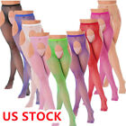 US Women Mid Waist Tights Fishnet Stockings Crotchless Thigh High Pantyhose