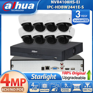 New ListingNEW ! Dahua 8CH NO POE NVR 4MP Starlight Dome MIC Security IP Camera System Lot