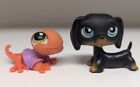 Littlest Pet Shop LPS  #325 Black Dachshund Dog and #326 Gecko Orange  Shirt