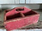 Antique Primitive Wood Tote Old Red Paint Plant/Garden Tool Caddy Arched Handle