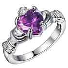 Women Silver Purple Zircon Crown Wedding Engagement Claddagh Ring Size 9