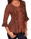 Scully Copper Embroidered 3/4 Sleeve Women's  Western Blouse Sz. M