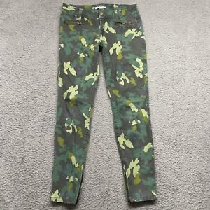 CAbi Skinny Jeans Womens 2 Green Camouflage Zipper Ankle Low Rise Stretch Denim