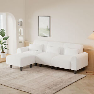 New Listing84.6in Modern L Shape Sofa Teddy Fleece Upholstered Couch 3 Waist Pillows