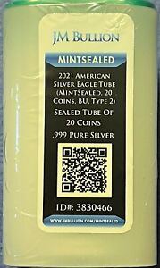 2021 T2 roll of American Silver Eagle coins (20) Type 2 with Mint seal