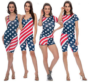 American Flag Shorts Sets Workout Yoga Active Wear Rompers