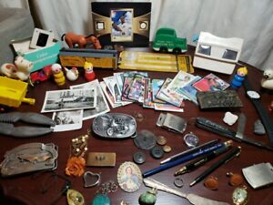 Junk Drawer Lot B: Belt Buckles, 925, Vintage Camco Pocket Knife, Fisher Price