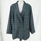 Jessica London Blue Gray Jacket Plus Size 26T Tall Plaid Lined Double Breasted