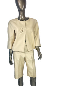 Anne Klein Suit Women's Size 10 Khaki Bermuda Shorts Pants Bow Jacket
