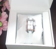 Yonger and Bresson Rectangle White Leather Crystal Watch DCC 1477/02 new