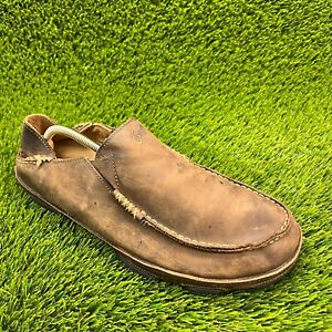 OluKai Moloa Mens Size 13 Brown Casual Leather Slip On Shoes Loafers 10128-6348