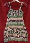 JUNIOR'S VINTAGE EPIC THREADS GRAY PINK GREEN RUFFLED BABYDOLL TOP L