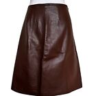 Vintage Brown Real Leather Skirt Knee Length Custom Made 27 Inch Waist