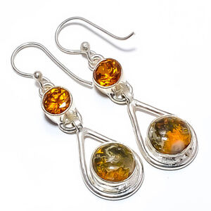 Bumble Bee Jasper- Indonesia & Citrine 925 Silver Plated Earring 1.44