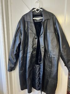 Oscar Piel Vintage Leather Trench Coat Black Size 3XL EUC